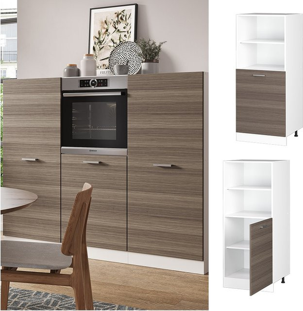 Vicco R-Line Backofenumbauschrank Küchenschrank in Weiß und Grau mit Türen und Regalfächern B: 60 cm, H: 143 cm, T: 57,2 cm - Bild 1