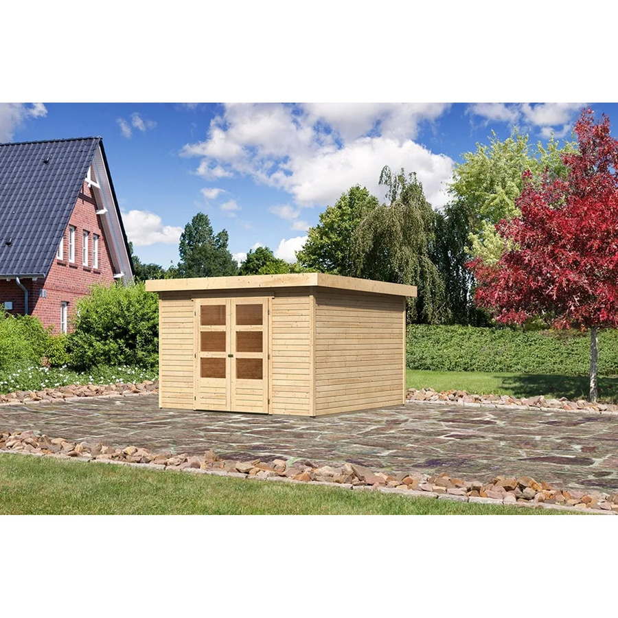 Karibu Holz-Gartenhaus Boras mit Flachdach, unbehandelt, braun, B/T/H: 298 x 302 x 216 cm - Bild 2