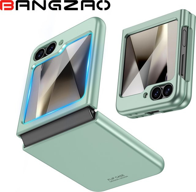 BANGZAO Handyhülle für Galaxy Flip 6 mit Scharnierschutz und integriertem Schutzfilm, stoßfeste Hülle, Hellgrün - Bild 1