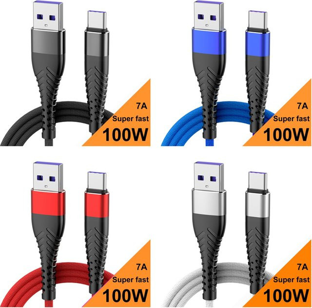 100W USB Typ-C Kabel 7A Superschnelles Ladekabel in Blau für iPhone, Huawei, Samsung, Xiaomi und POCO - Bild 1