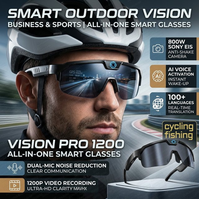 GUHUAVMI KI Smart Brille mit 800W HD-Kamera und Anti-Shake Funktion für Fahrrad-Fotografie in Schwarz oder Grün - Bild 1