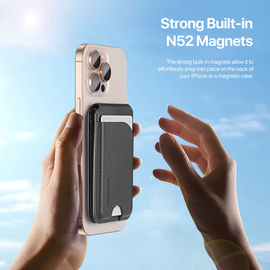 DUX DUCIS Magnetische Kartenhülle mit Ständer und Kreditkartenhalter aus PU-Leder für iPhone 16 Pro Max, iPhone 15 Plus, iPhone 14, iPhone 13 und iPhone 12 in Schwarz oder Grau - Bild 5