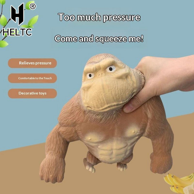 CANAMEK Gorilla-Figuren aus Kunststoff, braune dehnbare Affen-Statuen als dekorative Tierfiguren für dein Büro und dein Zuhause - Bild 1