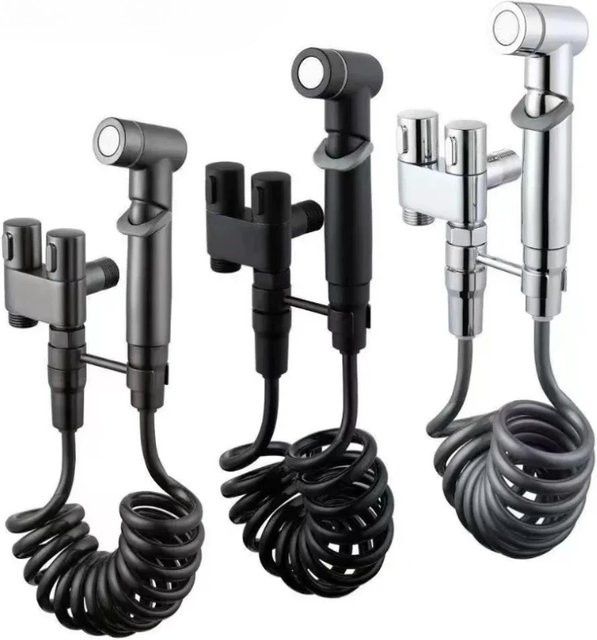 Homefish Hand-Hochdruck-Toilettensprüher mit Dual-Modus-Düse in Schwarz aus Metall, Wandmontage - Bild 1