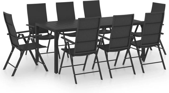 vidaXL 9-tlg Garten-Essgruppe Modell 2 aus WPC und Aluminium in Schwarz Matt - Bild 1