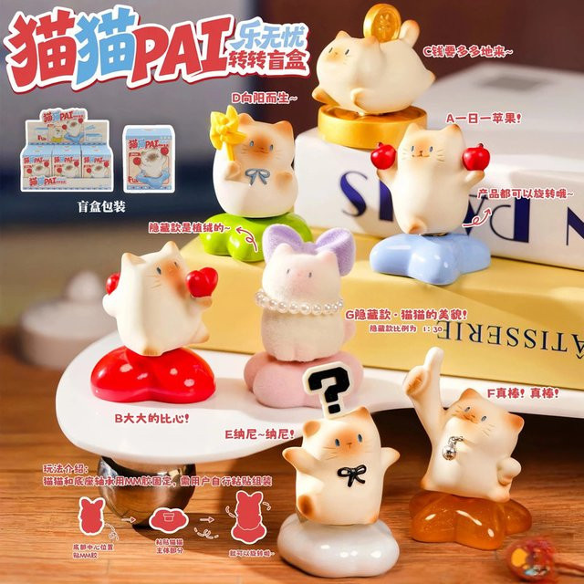 Bandai Cat PAI Sorgenfreie Rotierende Blindbox, Siamesische Katze, Spielzeug - Bild 1