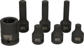KS Tools 7-tlg. Spezial-Kraft-Bit-Stecknuss-Satz Vielzahn 1/2" M14-M18 in Schwarz - Bild 1