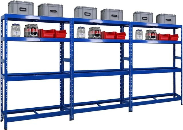 3er Set PROREGAL Tiger Reifenregal aus Metall in Blau mit 2 Ebenen und verstellbaren Fachböden, B/H/T: 120 x 180 x 40 cm - Bild 1