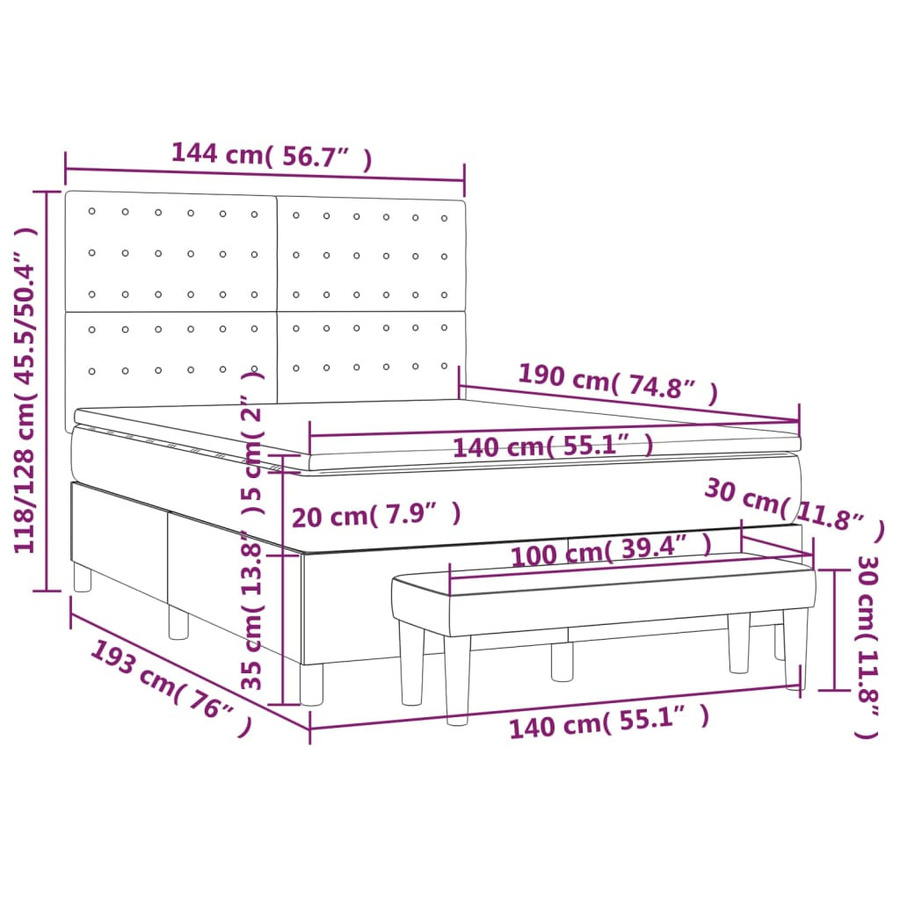 vidaXL Boxspringbett mit Matratze Hybrid-Design in Taupe, B/T/H: 140 x 190 x 128 cm - Bild 3