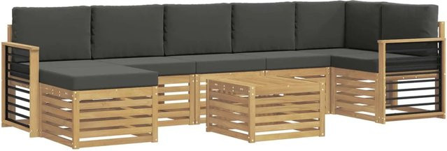 vidaXL Outdoor-Sofagarnitur 8-teilig in L-Form aus Akazienholz mit Polstern, Weiß und Anthrazit, B/T/H: 59 x 59 x 37 cm - Bild 1