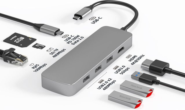 Basix 8in1 USB-C Dockingstation mit 4K HDMI und 100W PD Port für MacBook Pro Air und Laptop - Bild 1