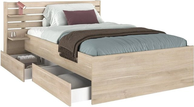 Vente-unique Bettrahmen Tenalia Modern in Natur und Beige mit Schubladen, B/T/H: 151,5 x 120 x 216,8 cm - Bild 1