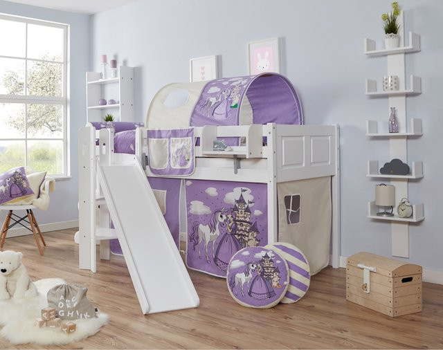 TiCAA Podestbett Ekki für Kinder in Country-Optik aus Buche, Farbe Weiß - Bild 1