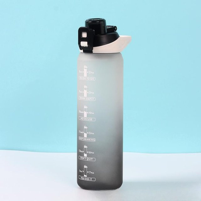 MENGN Top Tragbarer Sport Trinkbecher mit Gradient-Effekt aus mattiertem Kunststoff, 1000 ml, Schwarz - Bild 1