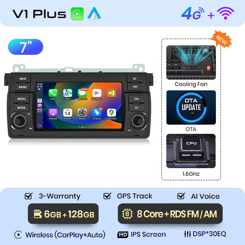 Junsun Android Autoradio für BMW E46 M3 318 320 325 330 335 mit 7 Zoll Touchscreen, Wireless CarPlay, Android Auto, WiFi, GPS, Bluetooth und 4G-LTE in Schwarz - Bild 8