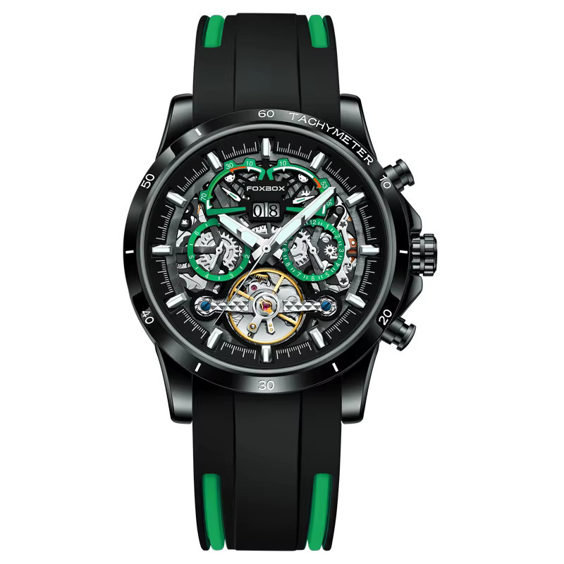 FOXBOX Armbanduhr Automatik, Schwarz, Silikon, Herren - Bild 5