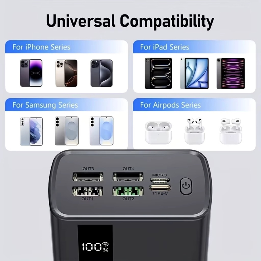 InTessry Hochleistungs-Powerbank mit 60000mAh und 66W Schnellladeleistung, PD3.0 22,5W, Display und 4 Ausgänge, Farbe: Weiß - Bild 7