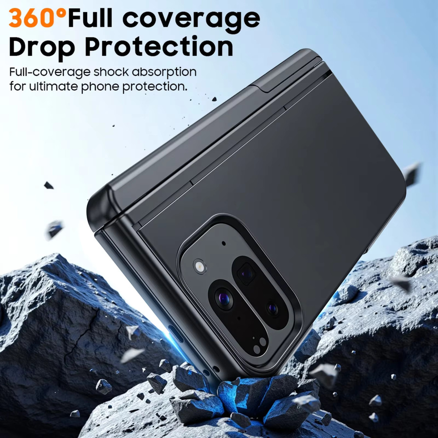Magnetische Hülle für Google Pixel 10 Pro Fold mit integriertem 9H-Glasschutz, Scharnierschutz und verstecktem Ständer in Schwarz - Bild 6