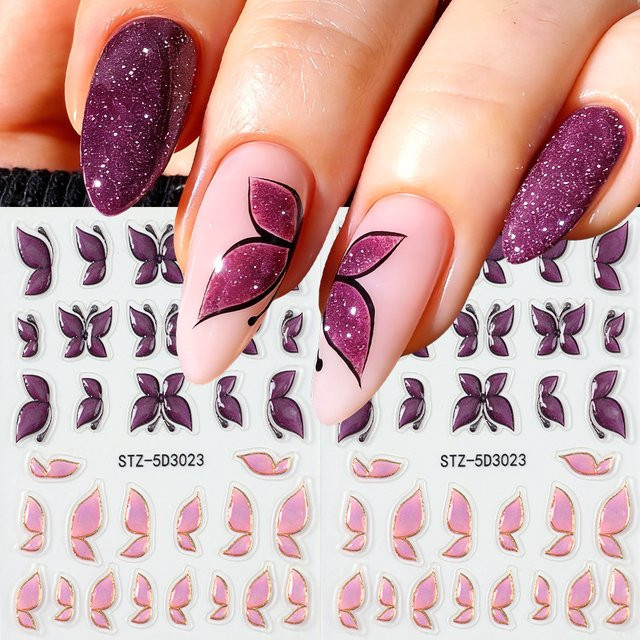 Full Beauty Nagelkunst-Aufkleber Schmetterling, Lila Rosa, 2 Stück - Bild 1