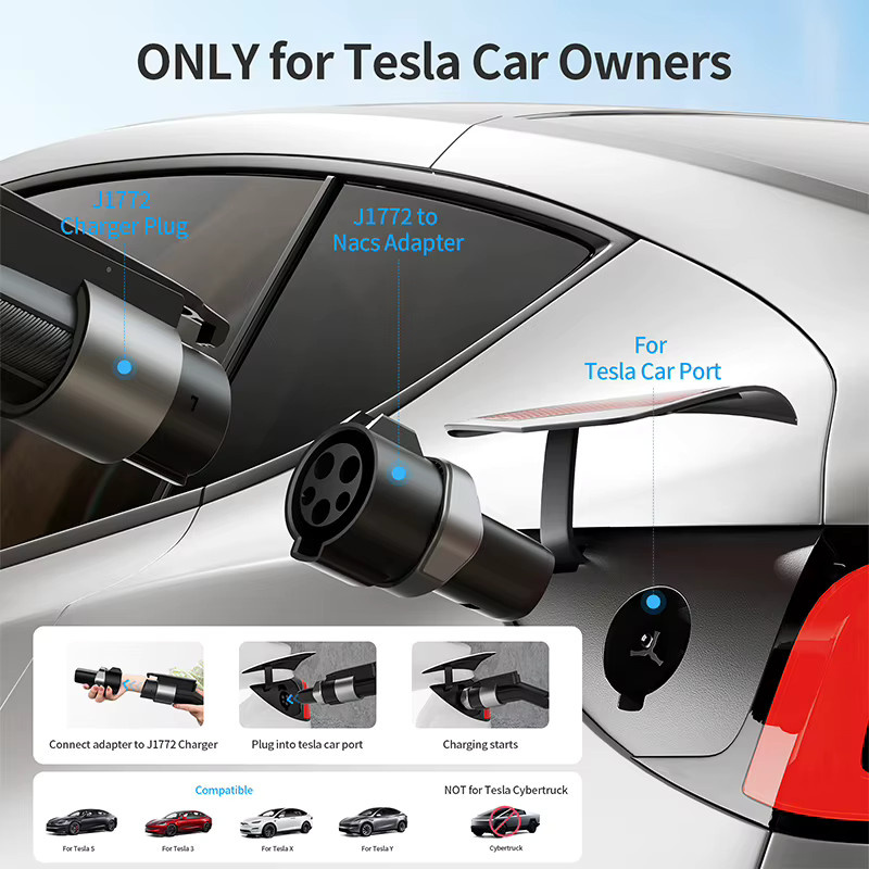 QIAO J1772 zu Tesla EV-Ladeadapter in Schwarz, max. 80A 250V AC, J1772 zu NACS Adapter kompatibel mit Tesla Model S, 3, X, Y - Bild 4