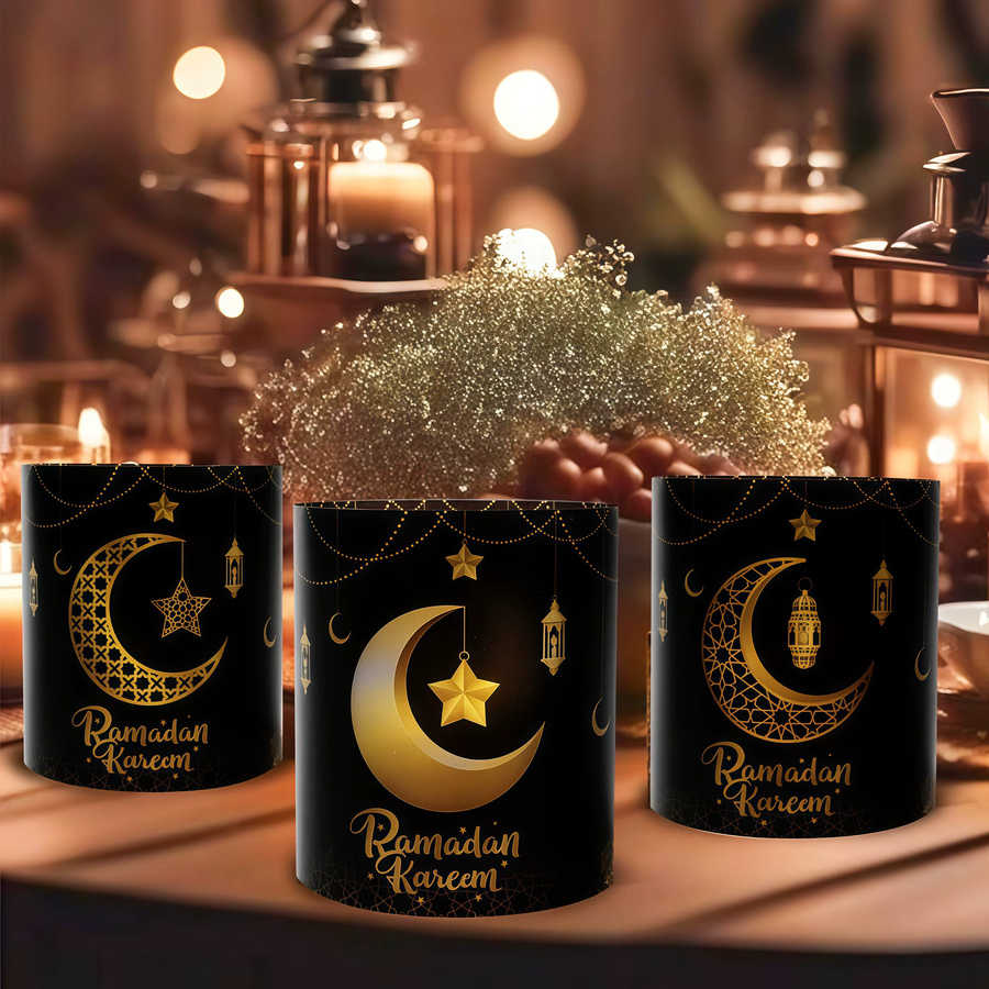 Set aus orientalischen Ramadan Mubarak Papierlaternen in Grau zur Dekoration für Eid Mubarak und Ramadan Kareem Partys - Bild 2