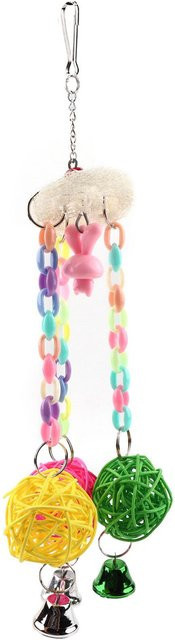 TOMTOP JMS Bunte Papageien Rattan Kugel Schaukel mit Glockenspiel, Kau-Spielzeug, white - Bild 1