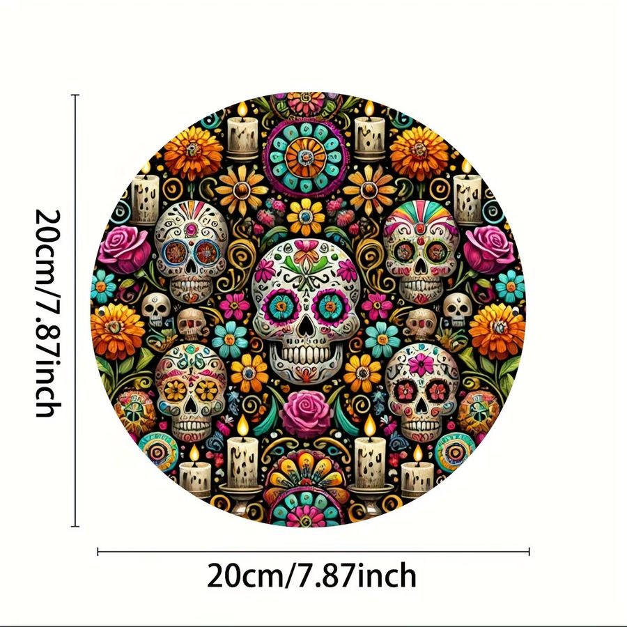 HELLOYOUNG Metallschild Candy Skull Kranz Tag der Toten Dekoration, rund, multicolor - Bild 2