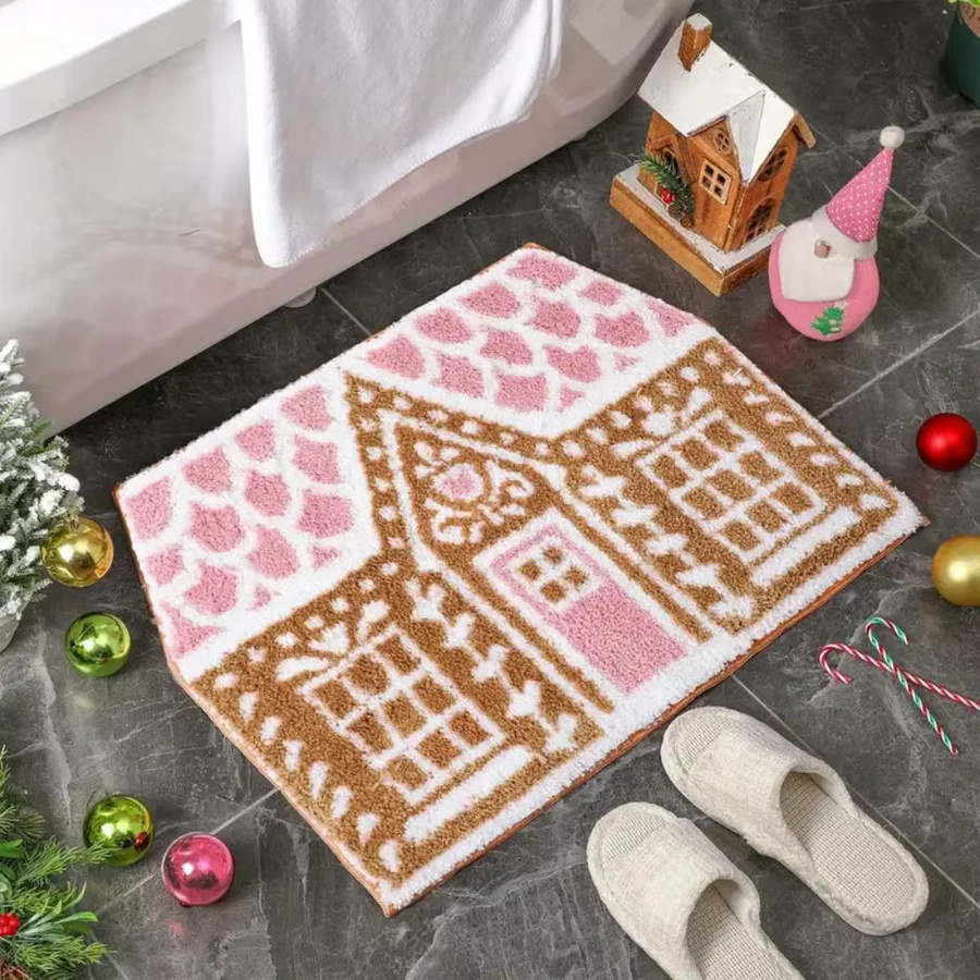 VIKAMA Weihnachts-Lebkuchenhaus Teppich, weiche Badematte und Nachttischteppich mit Kinder-Motiv, wasserabweisend, Multicolor, B/T: 70 x 47 cm - Bild 2