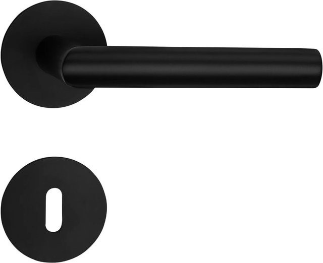 SO-TECH Türdrückergarnitur THORE Edelstahl SS304 mit Flachrosetten und Magnetischer Cliptechnik, Buntbart BB, Schwarz Galvanisiert - Bild 1