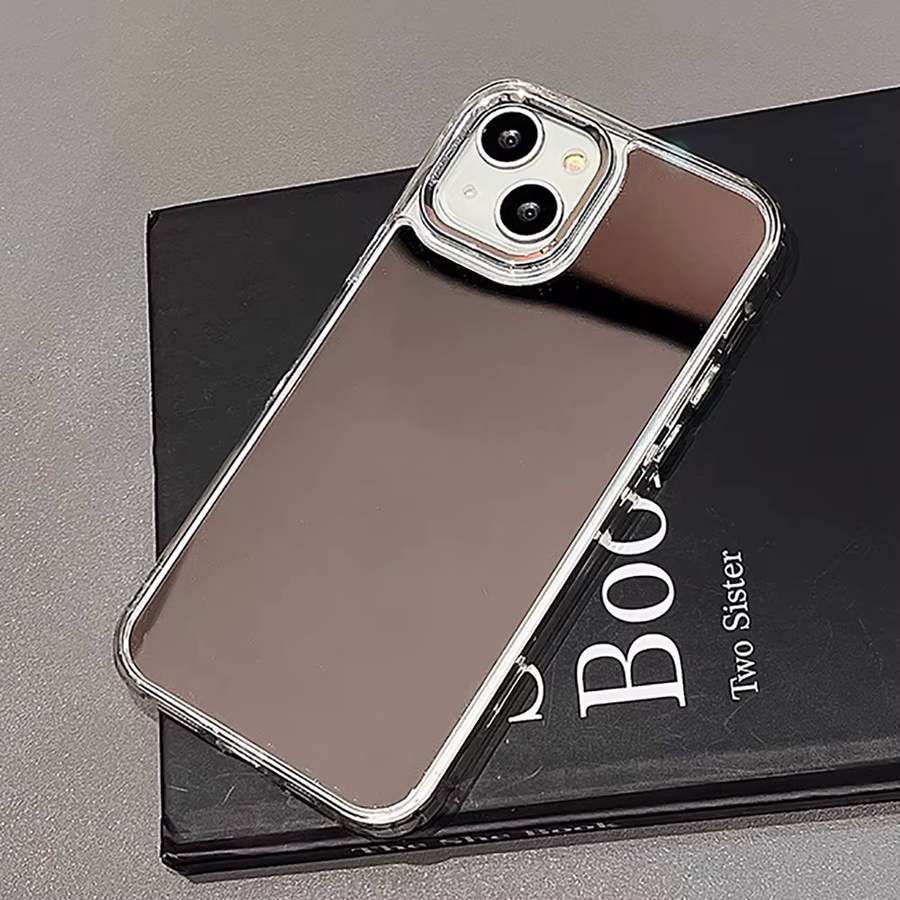 Stoßfeste iPhone Handyhülle mit integriertem Make-up-Spiegel und galvanisiertem Design in Transparent - Bild 3