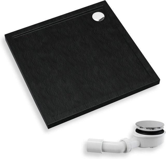 KOLMAN Duschwanne quadratisch in Schwarz Steinoptik mit Ablaufgarnitur, B/B: 80 x 80 cm - Bild 1