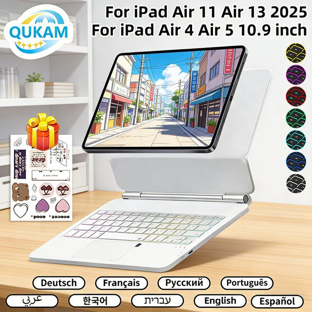 Qukam Smarte Magische Kabellose Tastaturhülle für iPad in Schwarz, kompatibel mit iPad Pro 13 M4, 12.9 Zoll (3./4./5. Gen), iPad Air 11, Air 4/5 10.9, iPad 10. Gen A16 und 11. Gen 2025 - Bild 1