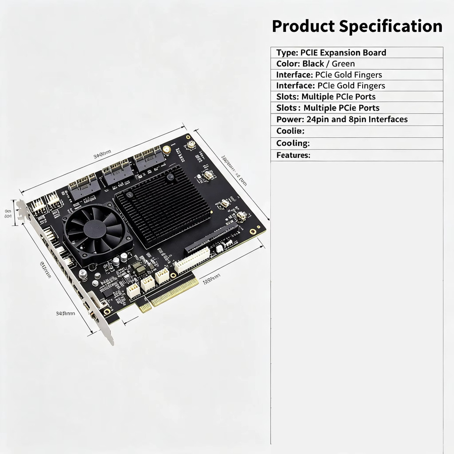 PCIe 4.0 GPU-Erweiterungskarte mit PLX88096 Chip für 4 GPUs und U.2-Transferadapter, Schwarz, 65mm Abstand - Bild 2