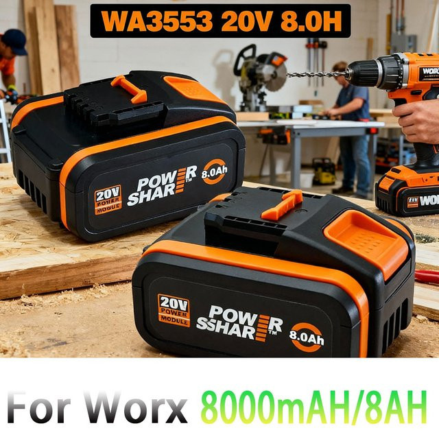 Worx Li-Ion Akku 20V 8000mAh in Schwarz für WX390 WX176 WX166.4 WX372.1 WX800 WX678 WX550 WX532 WG894E WG629E WG329E WG2 - Bild 1