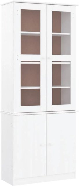 vidaXL Vitrinenschrank ALTA aus Massivholz Kiefer in Weiß mit Glastüren, B/T/H: 77 x 35 x 186,5 cm - Bild 1