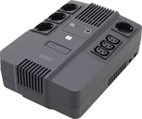 Digitus All-in-One USV-Anlage 600 VA / 360 Watt in Schwarz mit 7 Ausgangsanschlüssen und USB-Anschluss - Bild 1