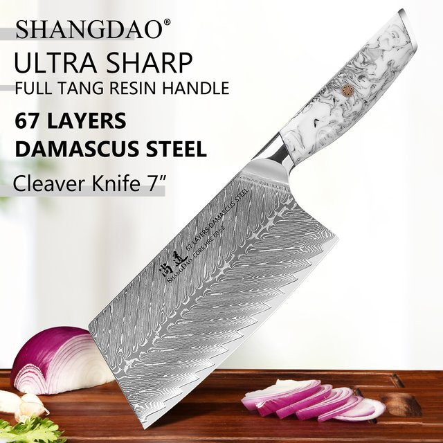 SHANGDAO Professionelles chinesisches Kochmesser aus geschmiedetem Damaststahl VG10 mit Harzgriff und Full Tang, Klingenlänge: 17,8 cm - Bild 1