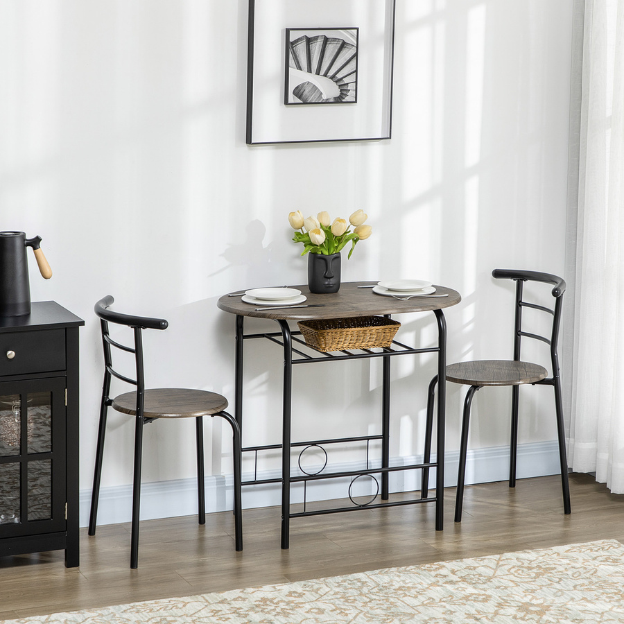 HOMCOM Bistro-Set Essgruppe mit Tisch und 2 Stühlen aus MDF und Metall in Schwarz, B: 80 cm, T: 53 cm, H: 74,5 cm - Bild 2