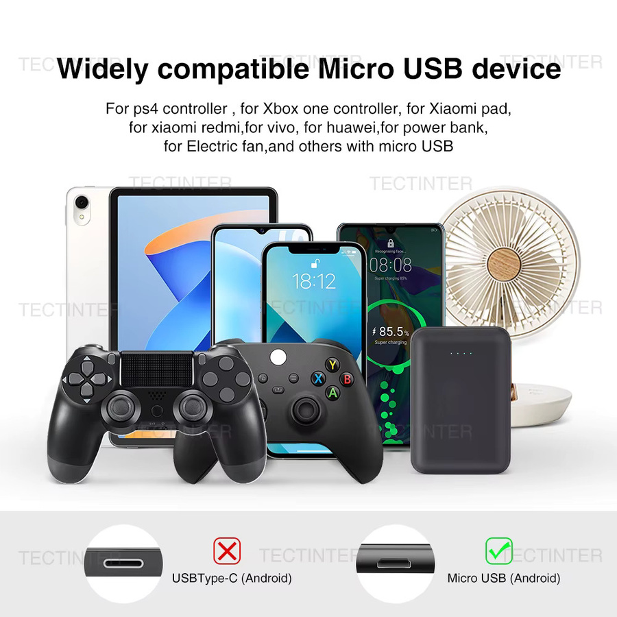 TECTINTER Micro-USB Ladekabel für PS4 und Xbox One Controller sowie Smartphones, Schwarz, Länge: 1,8 m - Bild 4
