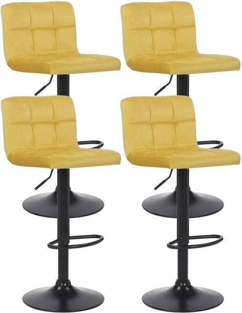 DELUKE 4er Set Barhocker RIVAN in Gelb aus Samt mit Lehne und 360 Grad Drehbarkeit, B/T/H: 40 x 40 x 85 cm - Bild 1