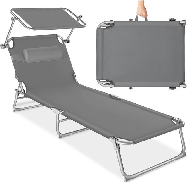tectake Sonnenliege Chloé klappbar mit Sonnendach und verstellbarem Kopfpolster Grau B/T/H: 190 x 68 x 111 cm - Bild 1