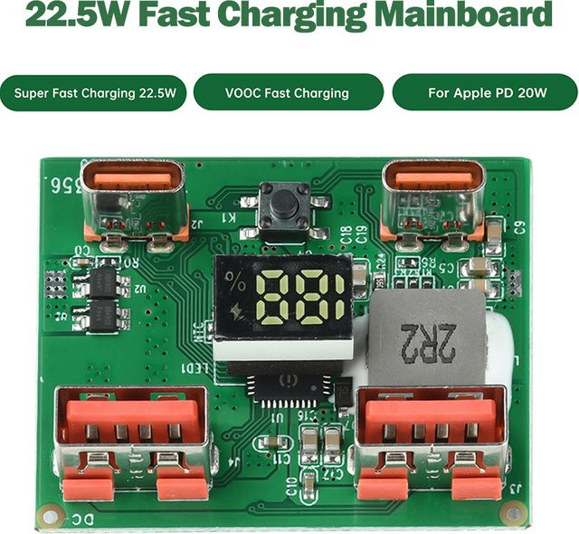 diymore Typ-C Schnelllademodul 22,5W für DIY Mobile Powerbank mit PD/QC/VOOC Unterstützung, Farbe: Grün - Bild 1