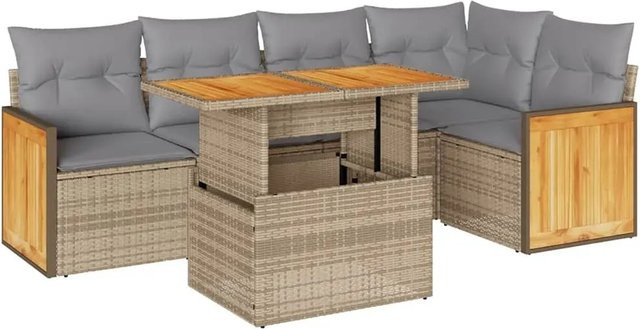 vidaXL 6-teilige Garten-Sofagarnitur aus Poly-Rattan und Akazienholz in Beige-Grau - Bild 1