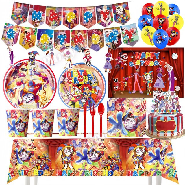 Potdemiel Digitaler Zirkus Party-Deko Set mit Bechern, Tellern und Servietten in Multicolour für Kindergeburtstage und Babypartys - Bild 1