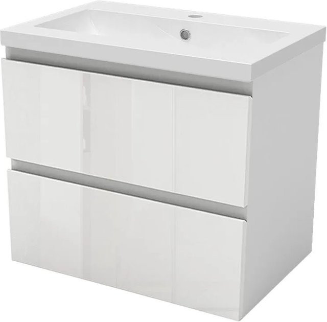 Duschparadies Waschtisch Zwenia 2-teilig aus Keramik und MDF in Hochglanz Weiß, Breite: 60 cm - Bild 1