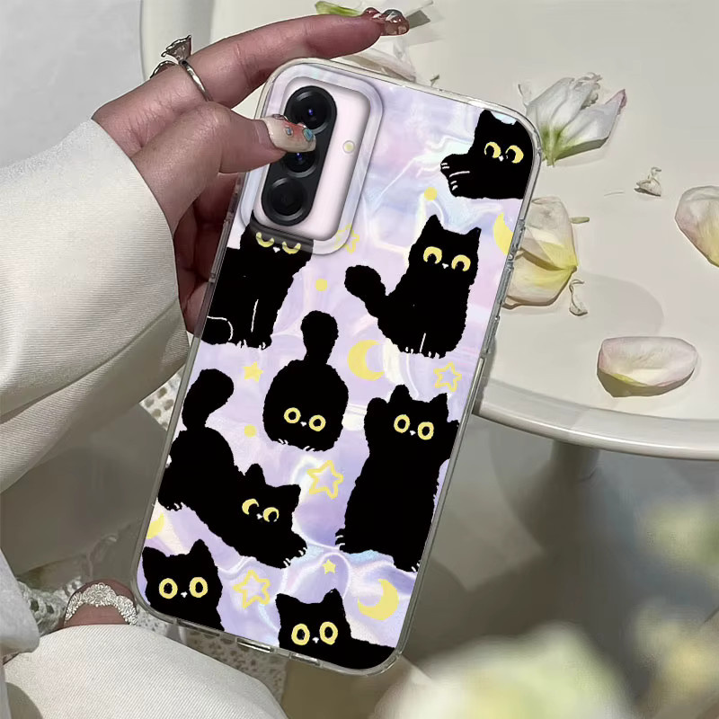 Handyhülle mit süßem schwarzen Katzenmotiv für Samsung Galaxy A16 A26 A36 A56 A25 A35 A55 A14 A34 A54 S21 S22 S23 S24 S25 Plus FE Ultra in Schwarz und Multicolour - Bild 3