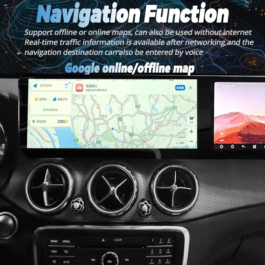 YANFU Dual Screen Multimedia Player mit Carplay und GPS für Mercedes Benz A-Klasse, CLA, GLA, X156 (2013-2018), Schwarz - Bild 3