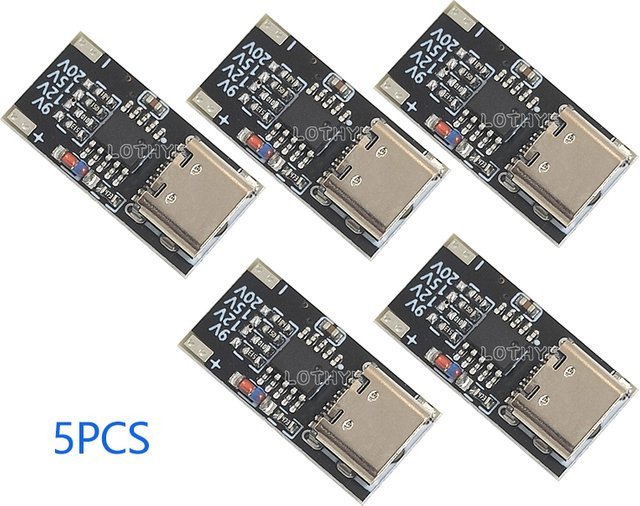 LOTHYE 5er Set USB-C PD Trigger Board Modul für Schnellladung, USB Typ-C zu 12V Power Delivery Boost, Schwarz - Bild 1