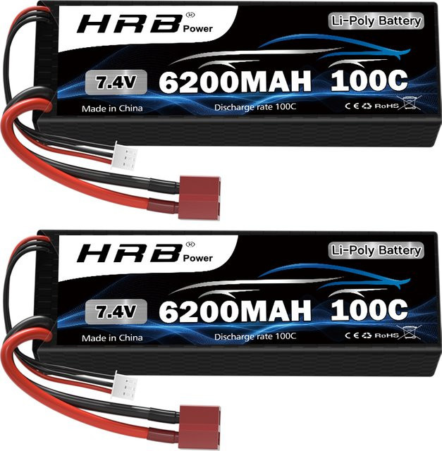 HRB 2S Lipo Akku 7,4 V 6200mAh 100C mit Deans T Stecker Hardcase in Schwarz für RC Autos, LKWs und Monster Trucks - Bild 1