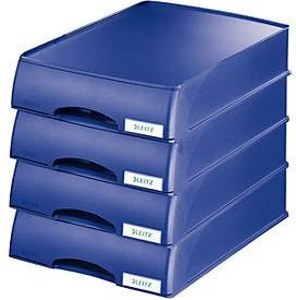 LEITZ Ablagekorb Plus für DIN A4, Kunststoff, 4er-Set, blau, B: 37,6 cm, T: 25,5 cm, H: 7,0 cm - Bild 1